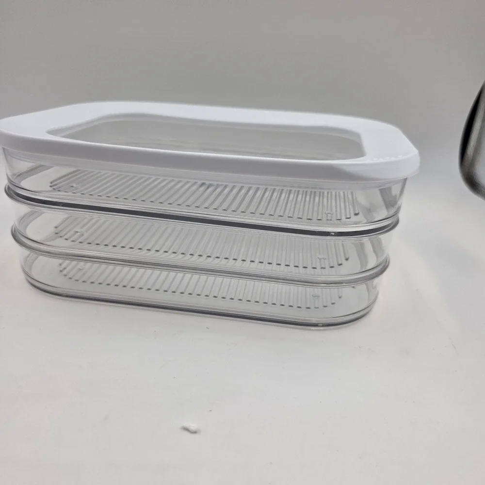 Clear Plastic 3 Tier Stackable Food Storage Container Set White Lid 9x6 Inch L4
